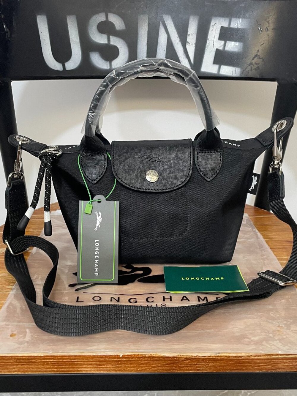 NWT Longchamp Le Pliage Energy Handbag Tote Pouch XS Black Crossbody Makeup Mini